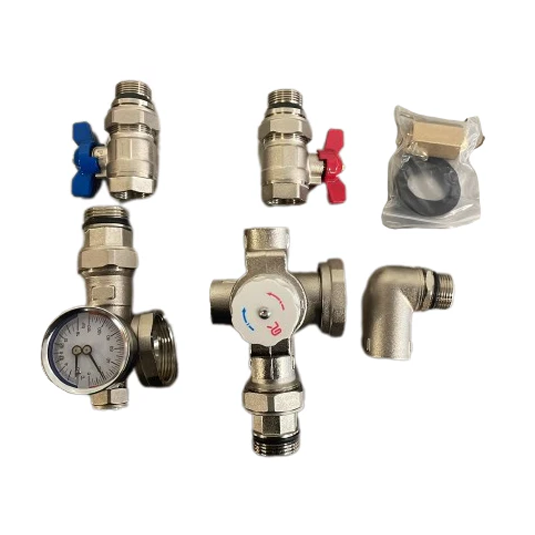 Underfloor heating blending valve with integrated ball valves